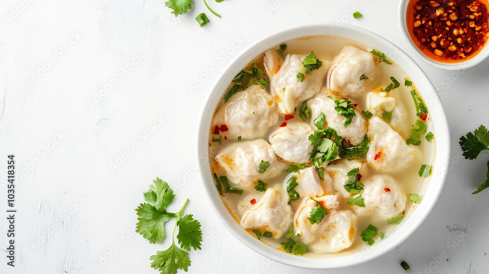 Bowl of Chicken Dumpling Soup with Cilantro Garnish Bowl of Chicken Dumpling Soup with Cilantro Garnish