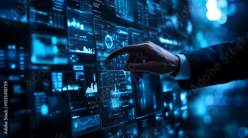 Digital forensics concept showcasing a businessman’s hand alongside a robot interacting with a virtual interface that highlights data recovery, cybersecurity, evidence preservation, and incident respo