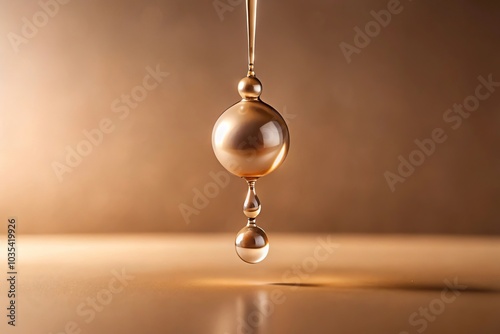 Close-up of a single dripping bead on a plain beige background, detail, bead, beige