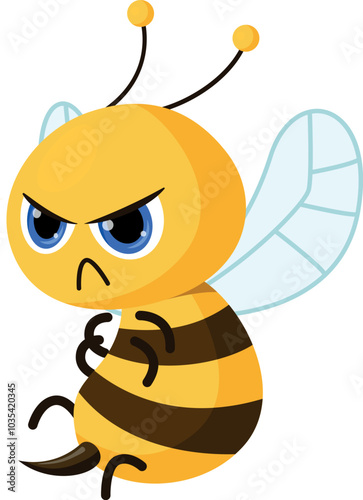 Angry bee character. Winged insect cartoon mascot