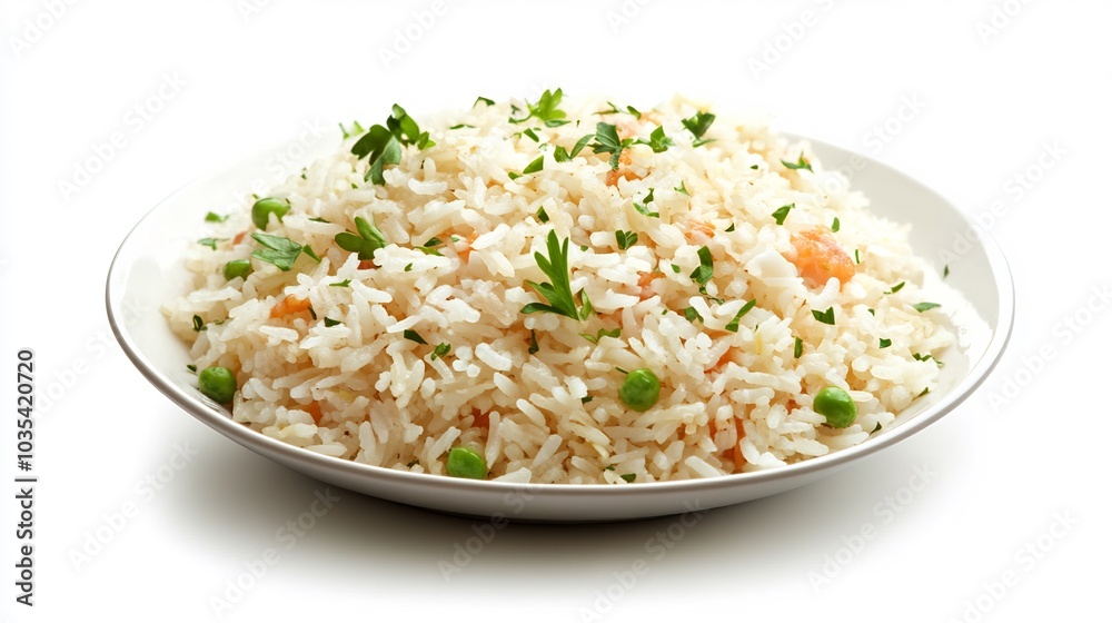 Plate of Steamed Rice with Peas and Parsley Plate of Steamed Rice with Peas and Parsley