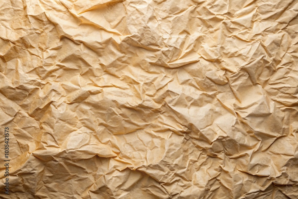 Low angle beige crumpled paper texture background Low angle beige crumpled paper texture background