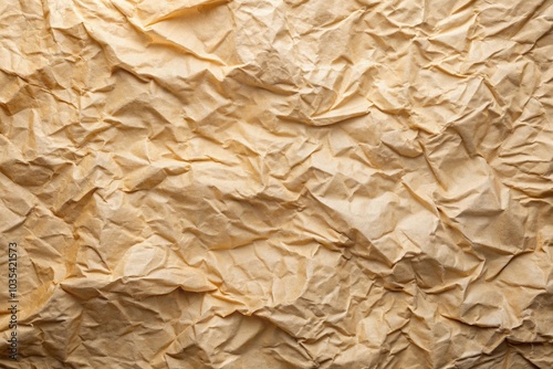 Low angle beige crumpled paper texture background