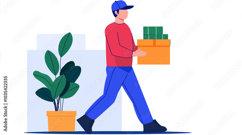Delivery Man Carrying a Box with Packages Delivery Man Carrying a Box with Packages