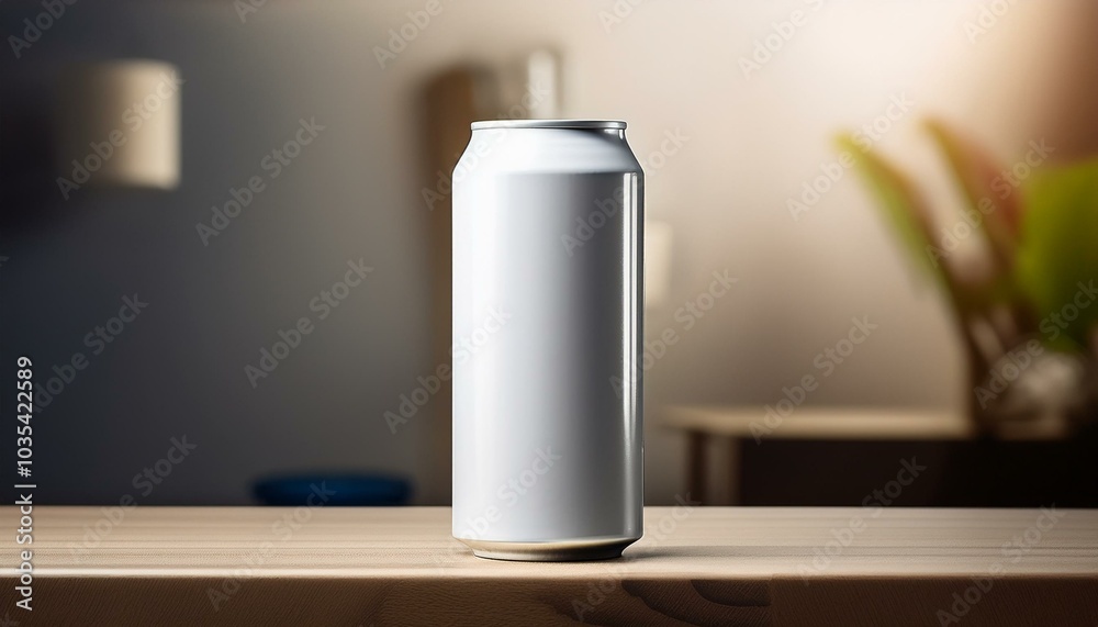a blank beverage can on a table that can be designed neutral background a blank beverage can on a table that can be designed neutral background