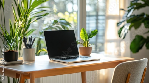 A modern home office setup with a minimalist desk