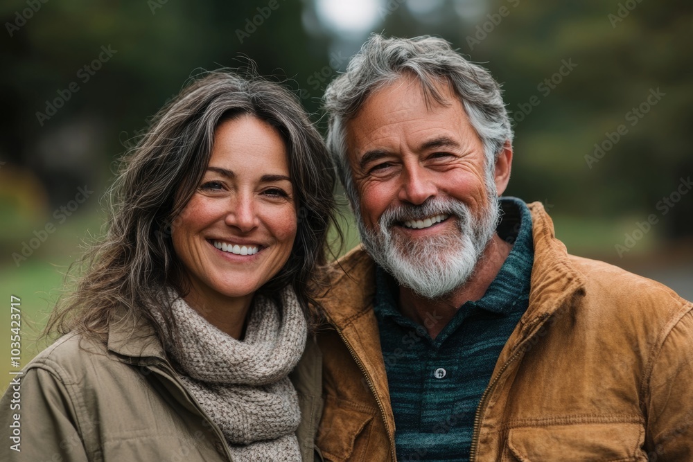 Smiling mature couple standing together, Generative AI Smiling mature couple standing together, Generative AI