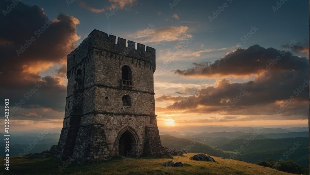A nighttime view of an archer tower lit by moonlight reveals its mystique and historical charm A nighttime view of an archer tower lit by moonlight reveals its mystique and historical charm