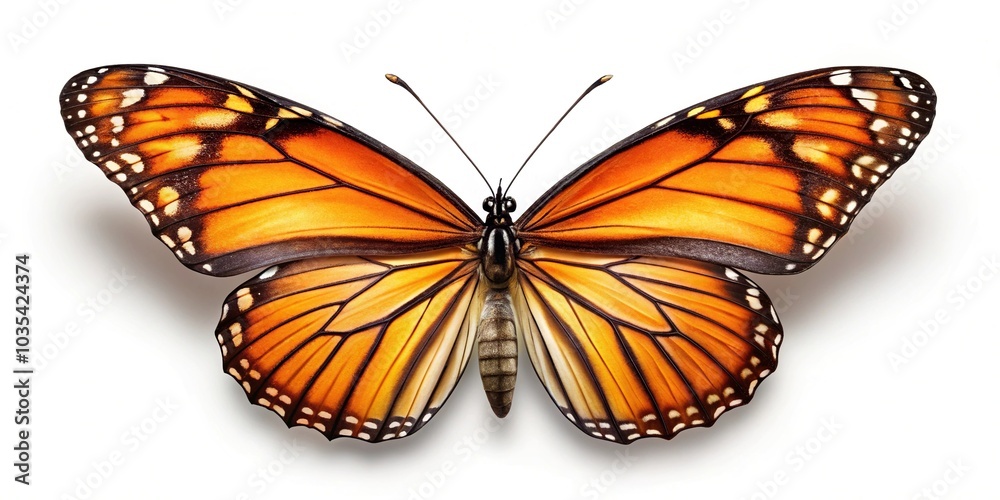 Fototapeta premium Low angle view of a butterfly isolated on white background
