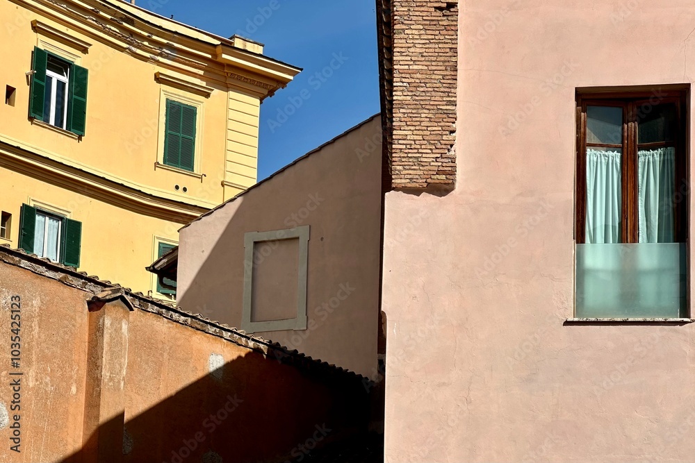 Composition with walls and windows juxtaposed in the city of Rome. Composition with walls and windows juxtaposed in the city of Rome.