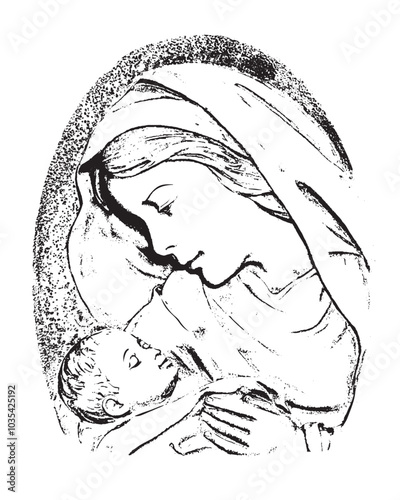 Madonna and Child Illustration Virgin Mary and Baby Jesus Catholic Religious vector 