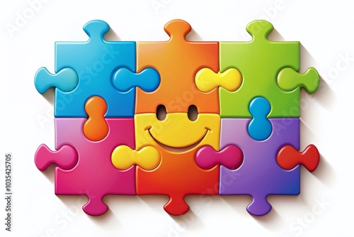 Happy Jigsaw Puzzle Piece Illustration - Vivid Colors and Perfect Fit for Conceptual Photography