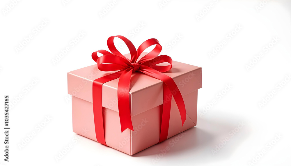 Red gift box with red bow isolated on white background. Gift box background Red gift box with red bow isolated on white background. Gift box background