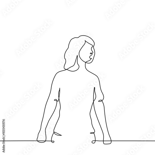 woman standing stunned with mouth open - one line art vector. concept emotion shock, paralysis, confusion, fear, curiosity