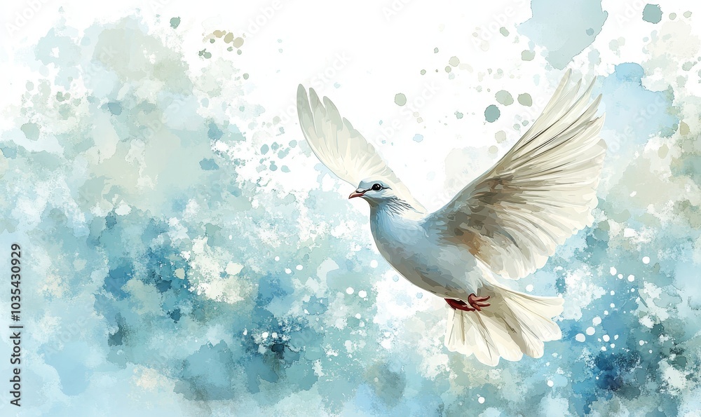 Fototapeta premium Dove of peace on watercolor background with copy space. illustration, Generative AI