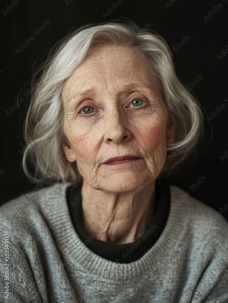 An oil painting depicting a 65-year-old woman. An oil painting depicting a 65-year-old woman.
