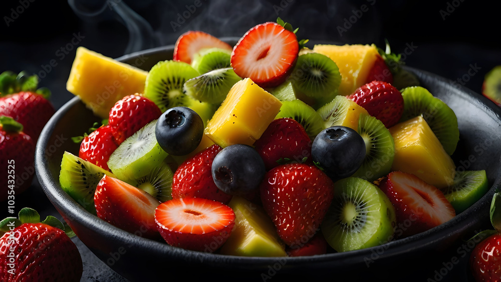 Fresh Fruit Salad with Vibrant Colors in a Bowl Fresh Fruit Salad with Vibrant Colors in a Bowl