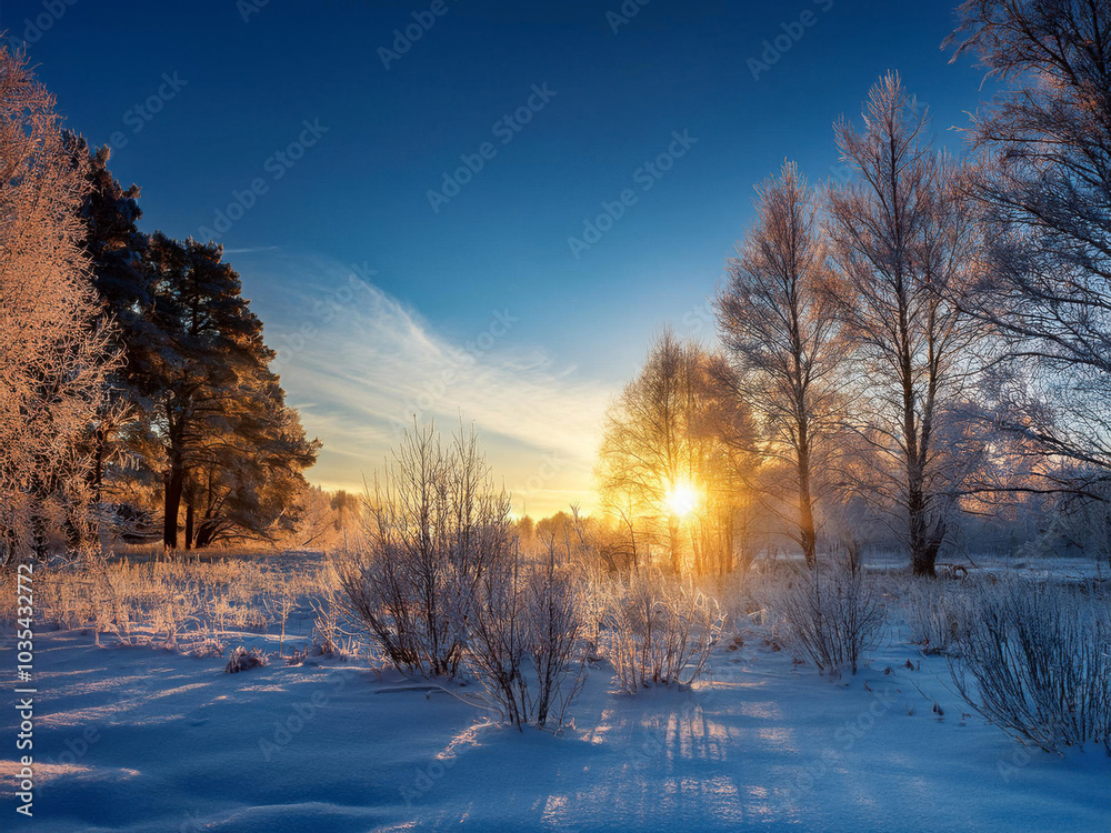 sunset in a frozen landscape sunset in a frozen landscape