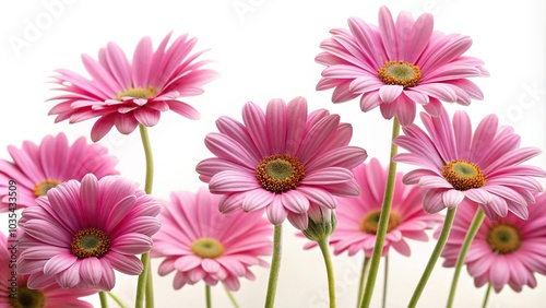 Low angle view of pink daisies against white background photo