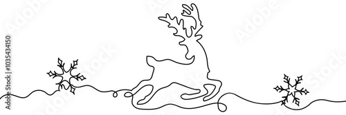 Deer snawflakes line art vector illustration