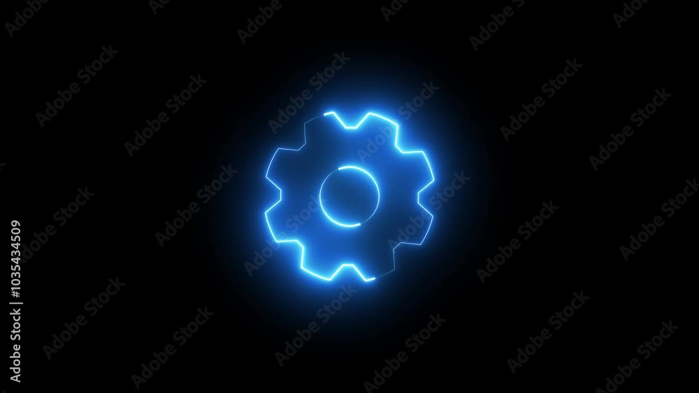 Glowing neon line setting icon with spinning gears icon animated. Technology setting icon concept Glowing neon line setting icon with spinning gears icon animated. Technology setting icon concept