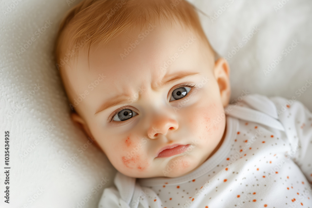 Close-Up of Baby with Facial Rashes, Skin Condition, Concerned Expression, Health Concept Close-Up of Baby with Facial Rashes, Skin Condition, Concerned Expression, Health Concept