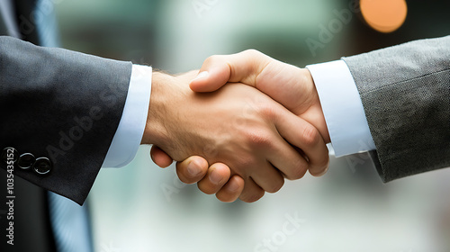 Two men shaking hands in a business setting