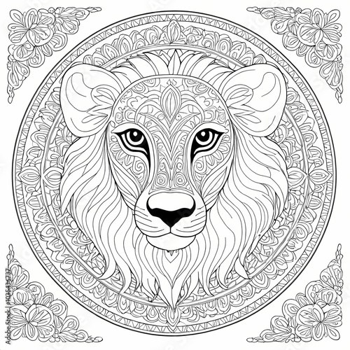cute animal Mandala Design Coloring Book Page