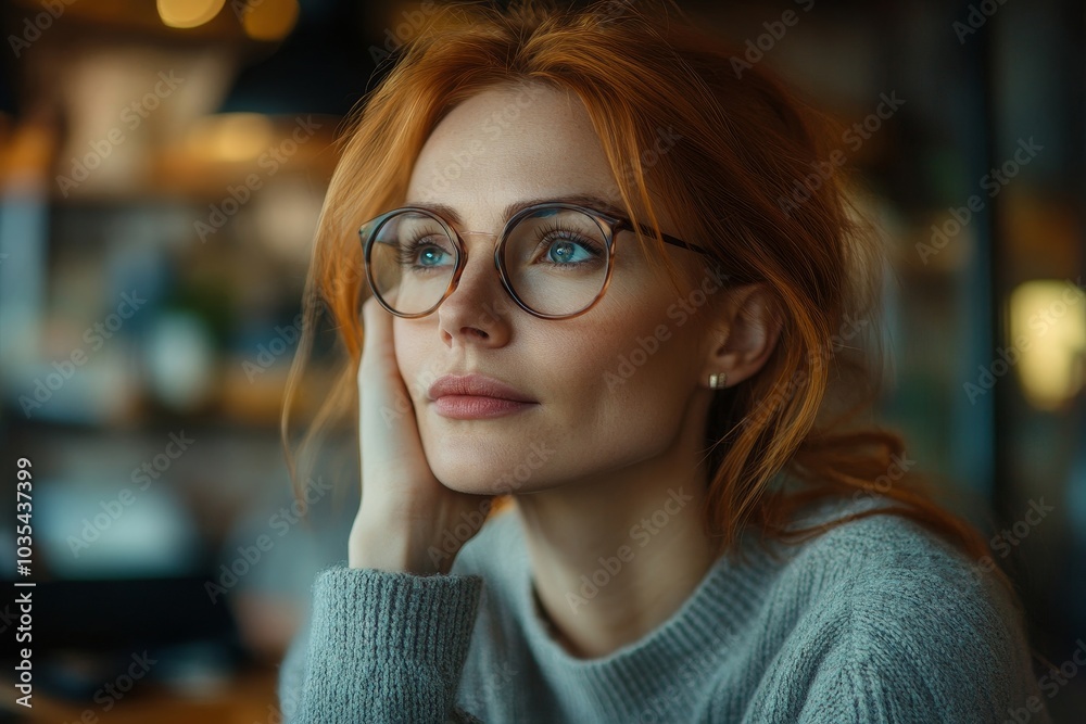 Pensive businesswoman working in a co-working space, Generative AI