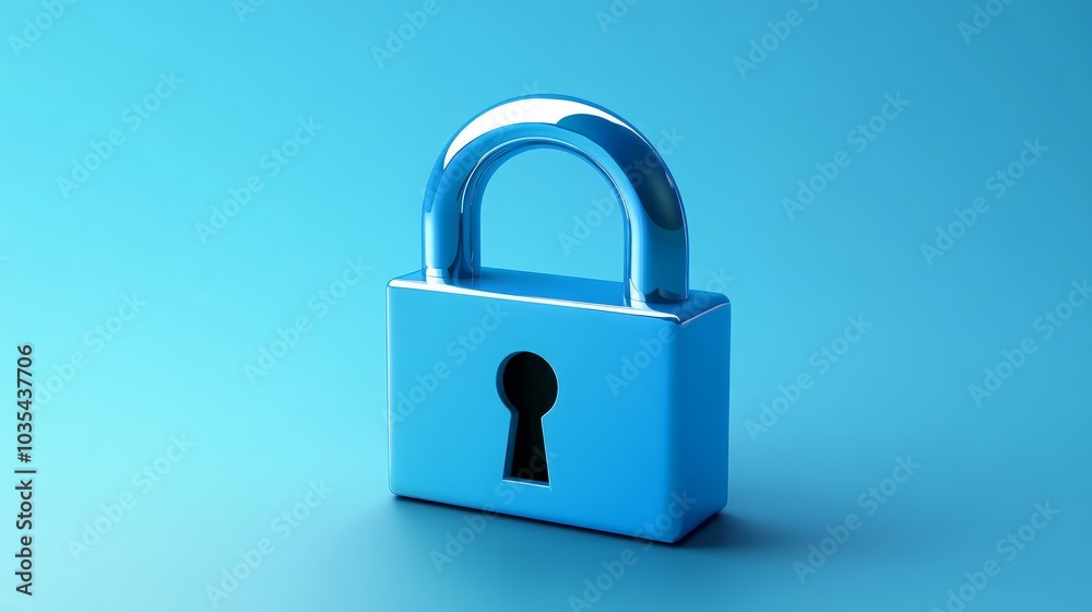 A shiny blue padlock on a smooth turquoise background. A shiny blue padlock on a smooth turquoise background.