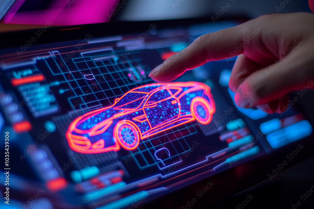Hand Interacting with a Virtual Car on a Tablet Screen Hand Interacting with a Virtual Car on a Tablet Screen