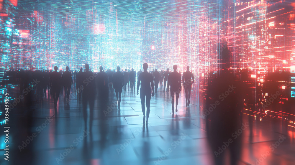 3D illustration of a virtual human set against a business and learning technology backdrop, representing the learning process 3D illustration of a virtual human set against a business and learning technology backdrop, representing the learning process