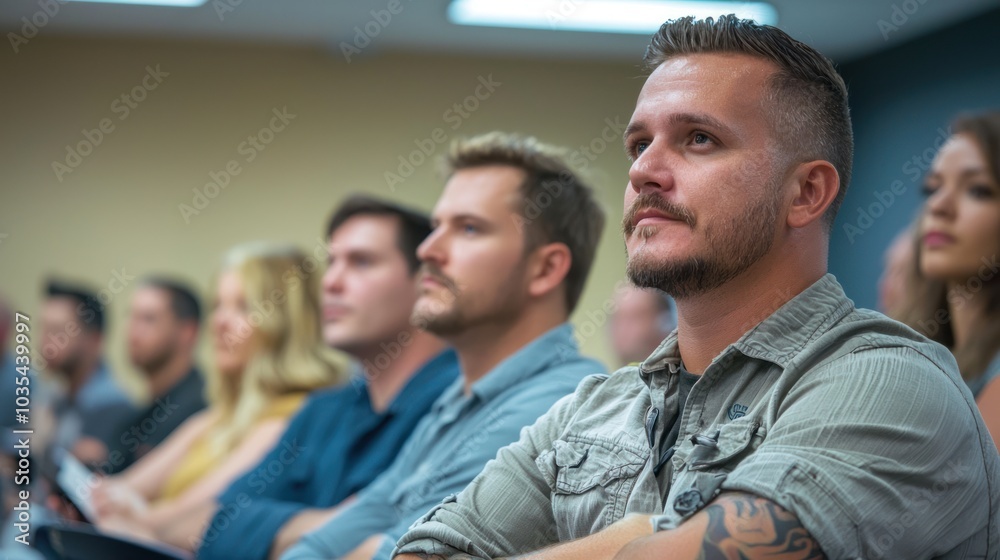 Fototapeta premium A group of veteran students attending a seminar on career development, preparing for their future after graduation