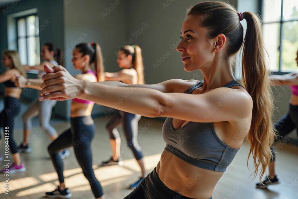 Group of women exercising together in gym Group of women exercising together in gym