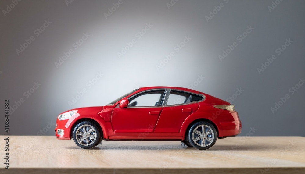 Obraz premium A miniature car on a table that can be designed with a neutral background