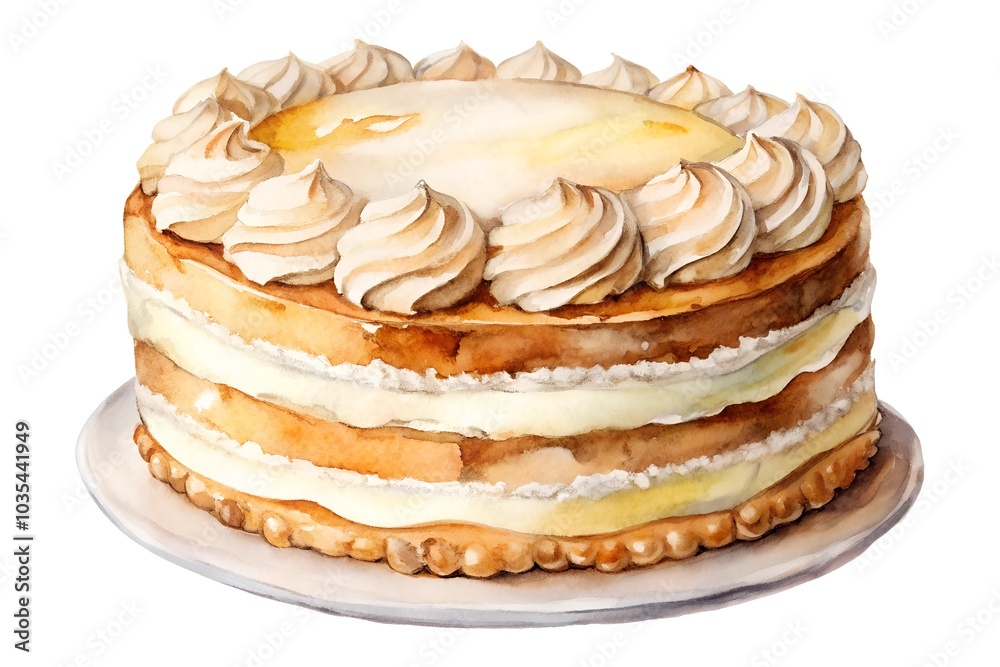 Watercolor hand drawn butter cream cake Watercolor hand drawn butter cream cake