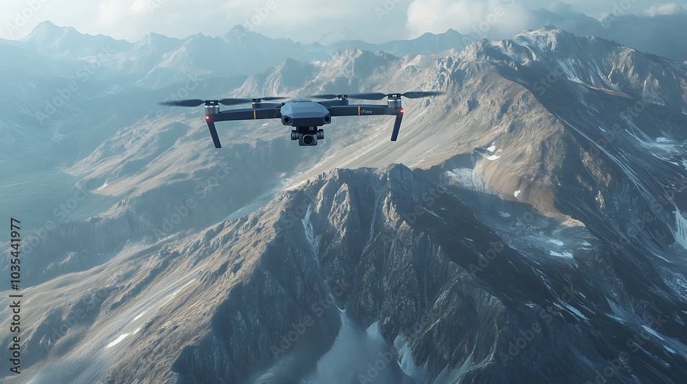 A drone flies over a mountain range, capturing stunning aerial footage of the landscape. A drone flies over a mountain range, capturing stunning aerial footage of the landscape.