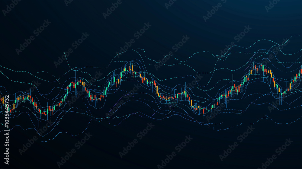 Business candlestick chart chart of stock market investment trading on blue background.
