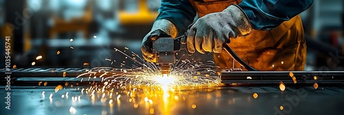 Intense welding sparks flying capturing the dynamic energy and intensity of industrial metalworking processes in a manufacturing or workshop setting