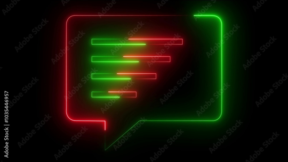 Chat message icon symbol. Online message speech bubble social media app. Neon chat sign illustration.