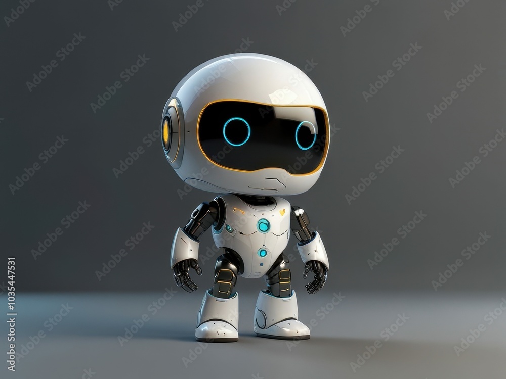 Sleek 3D AI robot mascot, designed like a floating chatbot, small and compact, smooth, rounded body Sleek 3D AI robot mascot, designed like a floating chatbot, small and compact, smooth, rounded body