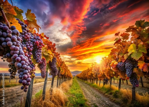 Long Exposure of Grapes in a Vineyard at Sunset for Stunning Visuals