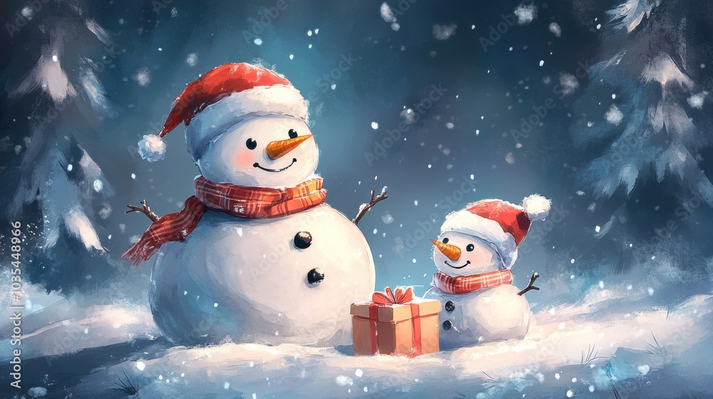 Cute snowman. Winter holiday theme.