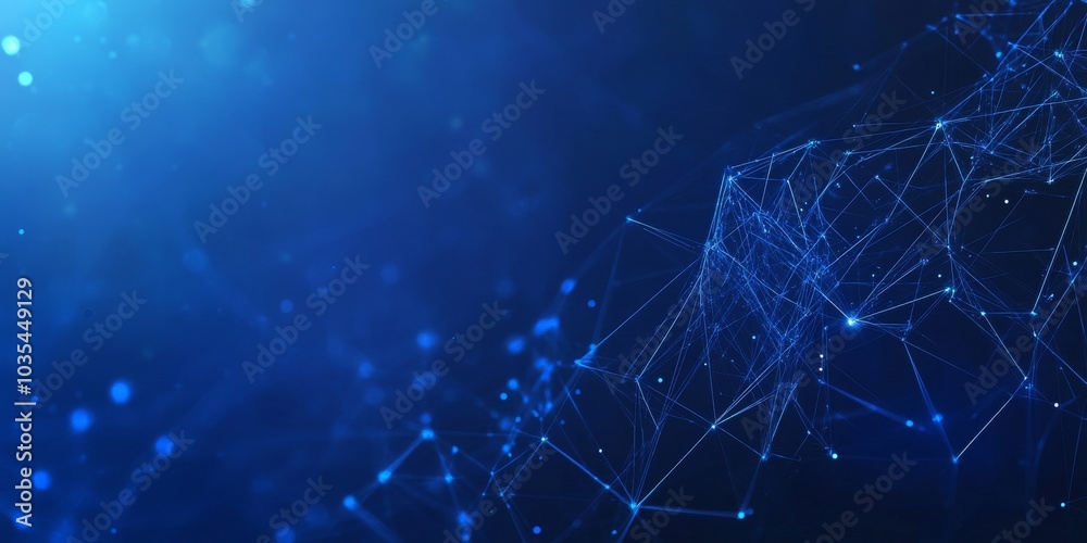 A blue background banner with a futuristic design features a circuit board shape. Lines connect to form a network structure. The dark blue color provides a strong contrast.