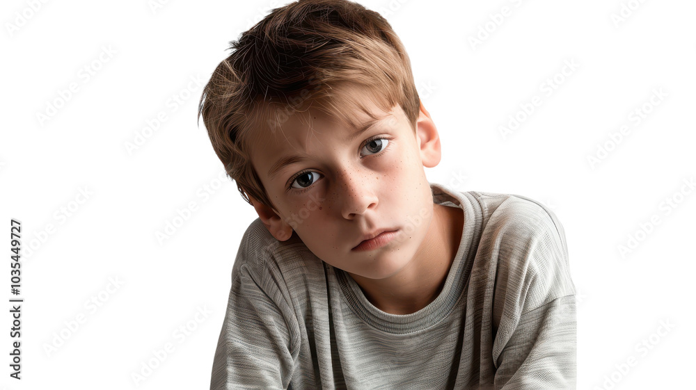 A Sad Young Boy Expressing Feelings of Discontent and Illness - Perfect for Illustrating Childhood Emotions and Health Issues A Sad Young Boy Expressing Feelings of Discontent and Illness - Perfect for Illustrating Childhood Emotions and Health Issues
