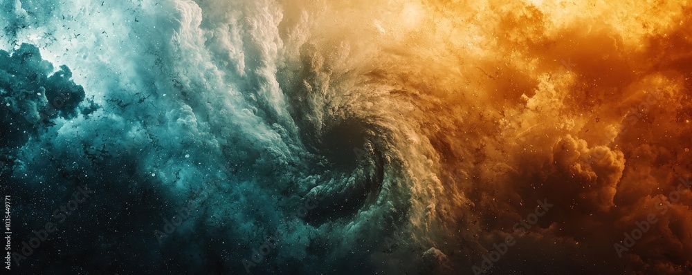 Fototapeta premium A captivating swirl of dramatic clouds in shades of blue and orange, creating a mesmerizing natural display. Perfect for illustrating weather phenomena or dynamic environments.