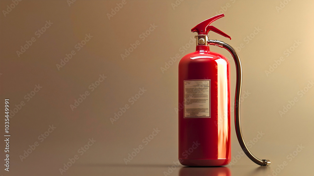 Fire extinguisher used for extinguishing flames, which is red in color with a large nozzle that releases a white stream. Fire extinguisher used for extinguishing flames, which is red in color with a large nozzle that releases a white stream.