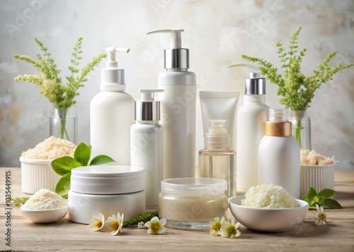 Sleek organic packaging design ideal for skincare essentials like creams, serums, and shower gels, captured in stunning macro photography for visual impact.