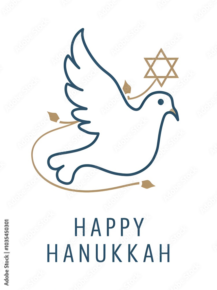 Fototapeta premium white pigeon with star of david happy hanukkah illustration