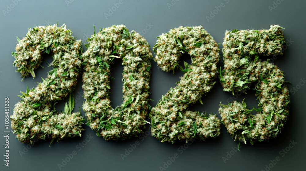 2025 digits made of marijuana buds, happy New Year 2025 digits made of marijuana buds, happy New Year